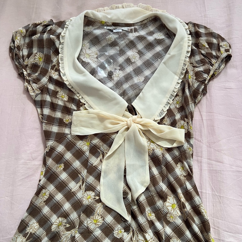 Kimchi Blue Brown and Cream Floral Checkered Romper - Picture 4 of 5
